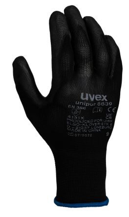 Uvex Unipur 6639 Arbeitshandschuhe, Größe 9, L, Allgemeine Anwendungen, Polyamid Schwarz 1Paar Stk.