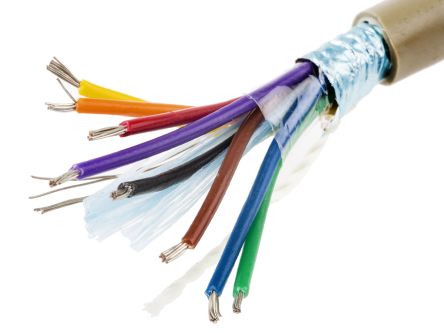 Alpha Wire Multicore Data Cable, 0.23 Mm², 8 Cores, 24 AWG, Screened, 100m, Grey Sheath