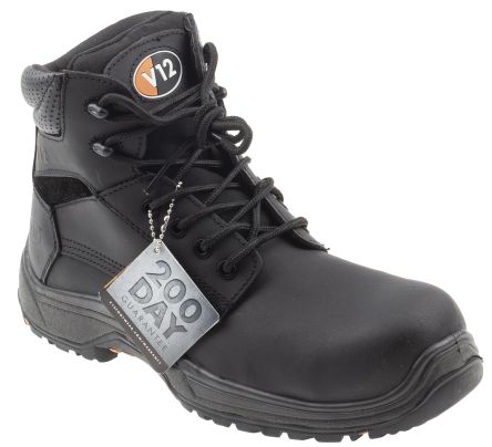 V12 Footwear Bison Sicherheitsstiefel Schwarz, Mit Zehen-Schutzkappe EN20345 S3, Größe 42 / UK 8