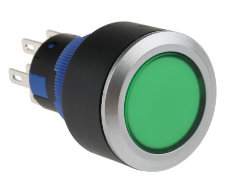 RS PRO 绿色按钮开关, 面板安装, 面板开孔直径22.2mm, 带指示灯, 双刀双掷