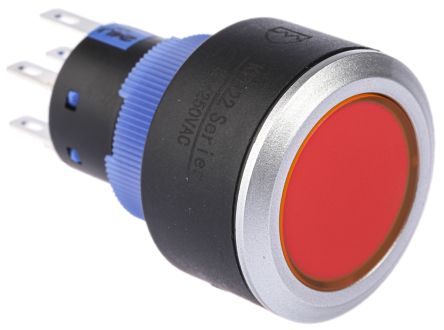RS PRO Illuminated Push Button Switch, Momentary, Panel Mount, 22.2mm Cutout, DPDT, Red LED, 250V Ac, IP65