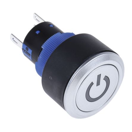 RS PRO Illuminated Push Button Switch, Momentary, Panel Mount, 22.2mm Cutout, SPDT, Blue LED, 250V Ac, IP65