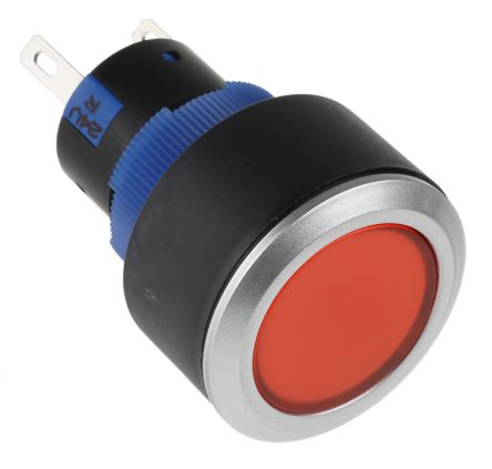 RS PRO Illuminated Push Button Switch, Panel Mount, 22.2mm Cutout, SPDT, Red LED, 250V Ac, IP65