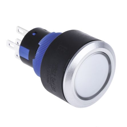 RS PRO Illuminated Push Button Switch, Momentary, Panel Mount, 22.2mm Cutout, DPDT, White LED, 250V Ac, IP65