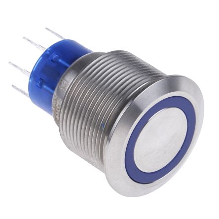 RS PRO Illuminated Push Button Switch, Momentary, Panel Mount, 22.2mm Cutout, DPDT, Blue LED, 250V Ac, IP67