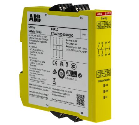 ABB Jokab BSR10 Sicherheitsrelais, 24V Dc, 1-Kanal, 4 Sicherheitskontakte Sicherheitsschalter, 3 Hilfsschalter, 4 ISO