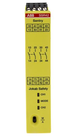 ABB Jokab SSR42 Sicherheitsrelais, 24V Dc, 2-Kanal, 4 Sicherheitskontakte Sicherheitsschalter, 4 Hilfsschalter, 4 ISO