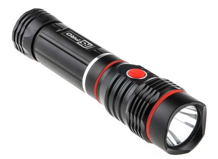 RS PRO Taschenlampe LED Schwarz Im Alu-Gehäuse, 250 Lm / 236 M, 167 Bis 226 Mm