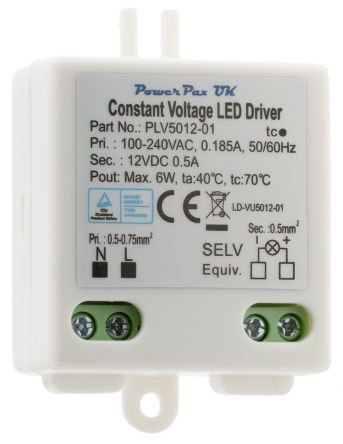 RS PRO LED-Treiber 100 → 240 V Ac LED-Treiber, Ausgang 12V / 500mA Konstantspannung