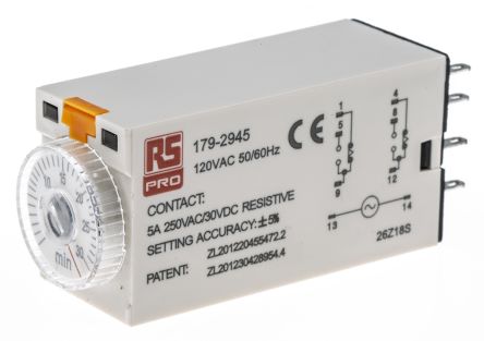RS PRO Plug In Timer Relay, 110V Ac, 2-Contact, 1 → 30min, 1-Function, DPDT