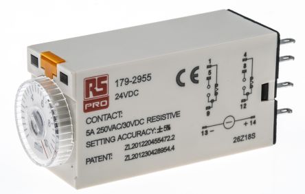 RS PRO Plug In Timer Relay, 24V Dc, 2-Contact, 0.5 → 10min, 1-Function, DPDT