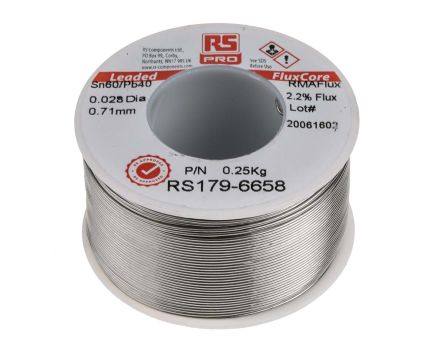 RS PRO RMA200 Lötzinn 60%Sn 40%Pb, 183°C, Ø 0.7mm / 250g