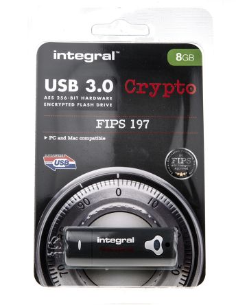 Integral Memory, Hardware-verschlüsseltes Flash-Laufwerk, 8 GB, USB 3.0, AES-256, Kryptographie, 197