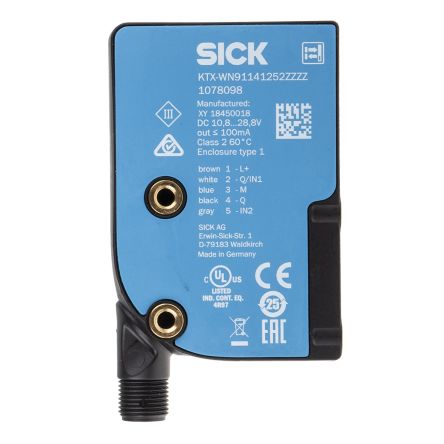 Sick KTX Kontrastsensoren 13 Mm, IP67, RGB LED, NPN 100 MA, 10,8 → 28,8 V Dc
