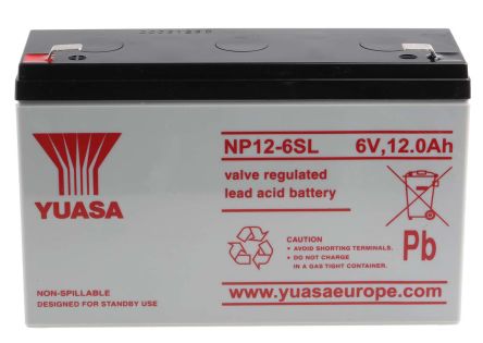 Yuasa 6V Faston F2 Sealed Lead Acid Battery, 12Ah