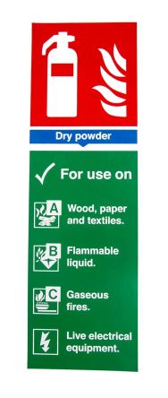RS PRO Brandschutzzeichen Vinyl Sicherheitsschild Für Trockenpulver-Feuerlöscher List Of Materials Dry Powder Can Be