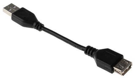RS PRO Cable USB 2.0, Con A. USB A Macho, Con B. USB A Hembra, Long. 120mm, Color Negro