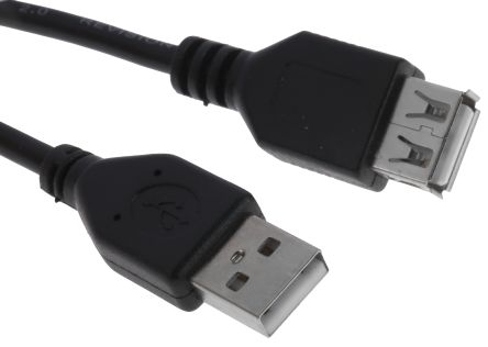 RS PRO Cable USB 2.0, Con A. USB A Macho, Con B. USB A Hembra, Long. 5m, Color Negro