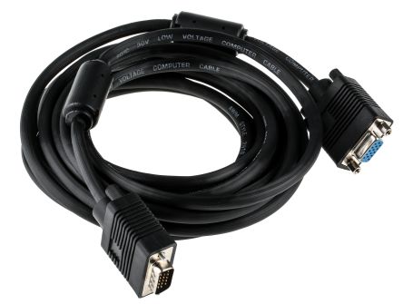 RS PRO Câble VGA 5m VGA / Mâle, VGA / Femelle Noir