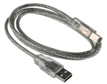 RS PRO Cable USB 2.0, Con A. USB A Macho, Con B. USB B Macho, Long. 1m, Color Transparente