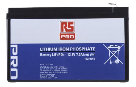 RS PRO Bloc Batterie Rechargeable 12.8V Lithium Fer Phosphate 7.5Ah