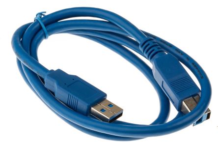 RS PRO USB线, USB A公插转USB B公插, 1m长, USB 3.0, 蓝色