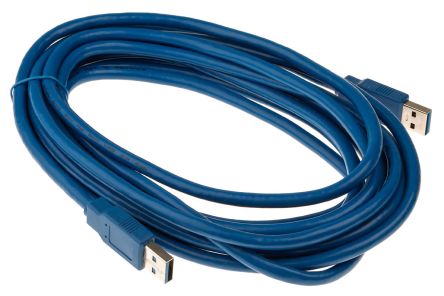 RS PRO USB线, USB A公插转USB A公插, 5m长, USB 3.0, 蓝色