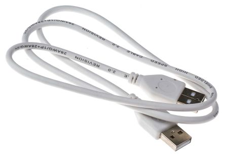 RS PRO USB线, USB A公插转USB A公插, 800mm长, USB 2.0, 白色