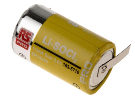 RS PRO 1/2 AA Batterie, 3.6V / 1.2Ah Li-Thionylchlorid, Fahnen 14.5 Dia. X 25.5mm