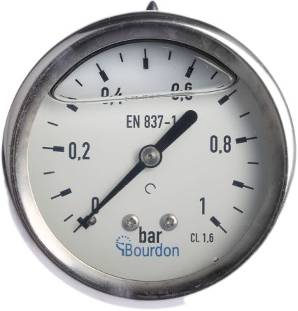 Bourdon 压力表, 后部入口, 最大测量1bar, 最小测量0bar, 量规外径63mm