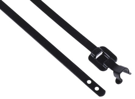 RS PRO Cable Tie, Releasable, 230mm X 5 Mm, Black Polyester Coated Stainless Steel, Pk-100