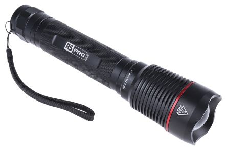 RS PRO LED手电筒, 2600 lm, 9 节 LR6 AA 1.5V 碱性 Panasonic 电池电池, 黑色