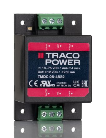 TRACOPOWER TMDC 06 DC/DC-Wandler 6W 48 V Dc IN, ±12V Dc OUT / ±250mA 3kV Dc Isoliert