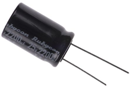 Rubycon YXF, THT Aluminium-Elektrolyt Kondensator 2200μF ±20% / 25V Dc, Ø 16mm X 25mm, Bis 105°C