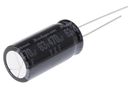 Rubycon YXF, THT Aluminium-Elektrolyt Kondensator 470μF ±20% / 63V Dc, Ø 12.5mm X 25mm, Bis 105°C