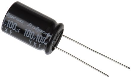Rubycon YXF, THT Aluminium-Elektrolyt Kondensator 100μF ±20% / 100V Dc, Ø 12.5mm X 20mm, Bis 105°C