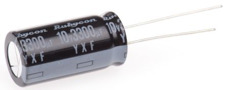 Rubycon Condensatore, Serie YXF, 3300μF, 10V Cc, ±20%, +105°C, Radiale, Foro Passante