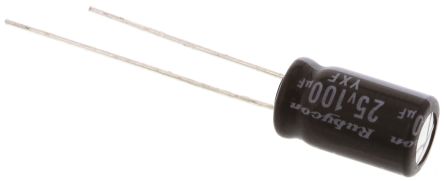 Rubycon YXF, THT Aluminium-Elektrolyt Kondensator 100μF ±20% / 25V Dc, Ø 6.3mm X 11mm, Bis 105°C