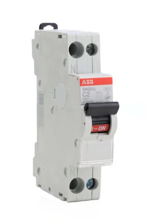 ABB SN201 MCB Leitungsschutzschalter Typ C, Pol 1P+N 2A 230V, Abschaltvermögen 4,5 KA DIN-Schienen-Montage