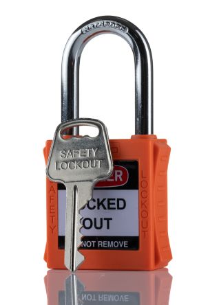 RS PRO 安全挂锁, 6.4mm直径锁钩, 尼龙，钢制 安全锁定, 1锁钩孔, 38mm