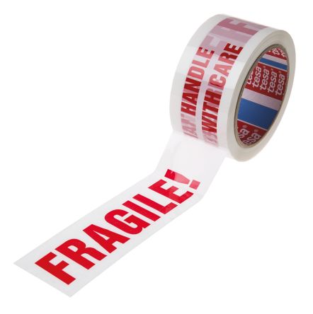 Tesa 6120 Paketband, PVC, Rot/Weiß, 50mm X 66m Mit Aufdruck: FRAGILE