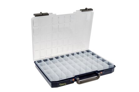 Raaco 零件收纳盒, 50储物格, 425mm x 55mm x 330mm, 带透明盖板, PC，PP, 蓝色