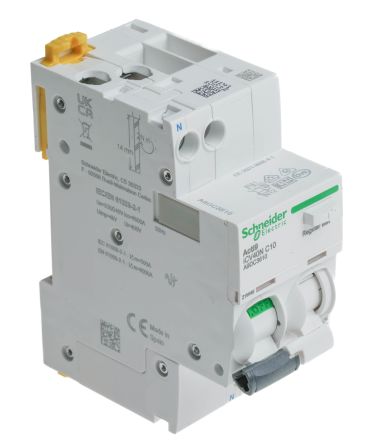 Schneider Electric RCBO A9 FI/LS-Schalter 10A, 1-polig Typ C, Empfindlichkeit 30mA, DIN-Schienen-Montage