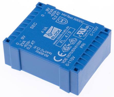 Block Transformateur Pour Circuit Imprimé, 9V C.a., 115V Ac, 230V Ac, 4VA, 2 Sorties