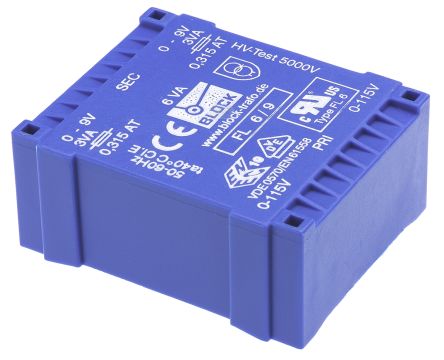 Block Transformateur Pour Circuit Imprimé, 9V C.a., 115 V Ac, 230 V Ac, 6VA, 2 Sorties