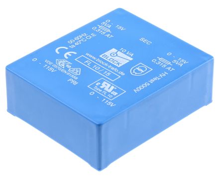 Block Transformateur Pour Circuit Imprimé, 15V C.a., 115 V Ac, 230 V Ac, 10VA, 2 Sorties