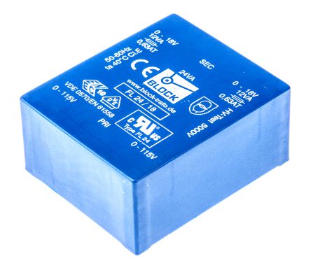 Block Transformateur Pour Circuit Imprimé, 18V C.a., 115V Ac, 230V Ac, 24VA, 2 Sorties