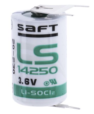 Saft 1/2 AA Batterie, 3.6V / 1.2Ah Li-Thionylchlorid, Lötanschluss 14.55 X 25.15mm
