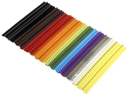JLP PLIO®-CLIP Kabel-Markierer, Aufsteckbar, Beschriftung: -, +, 0 → 9, Farbsortiment, Ø 2.2mm - 3.6mm, 512 Stück
