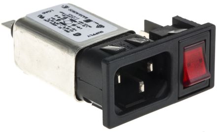 Bulgin C14 IEC Filter Stecker Mit 1-Pol Schalter 5 X 20mm Sicherung, 250 V Ac / 6A, Snap-In